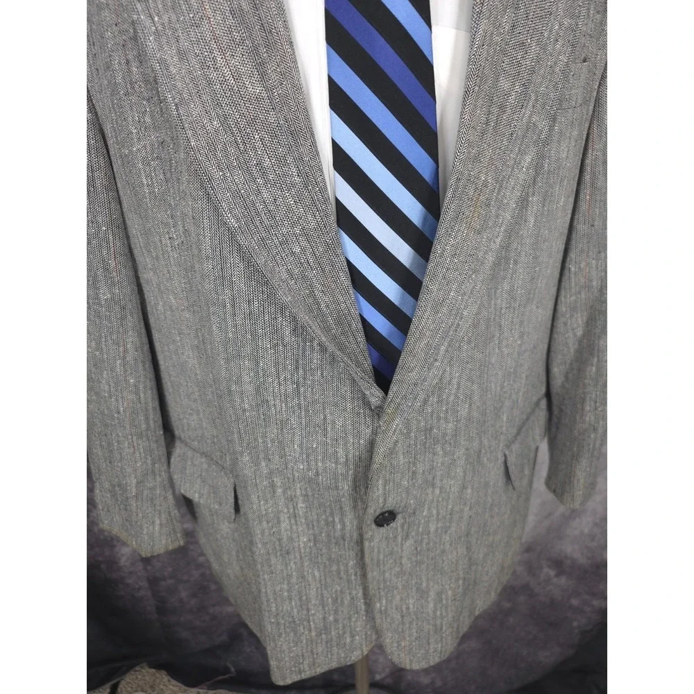 Versini Blazer Jacket Mens 46 Gray Herringbone‎ Sport Coat Business Wear Silk